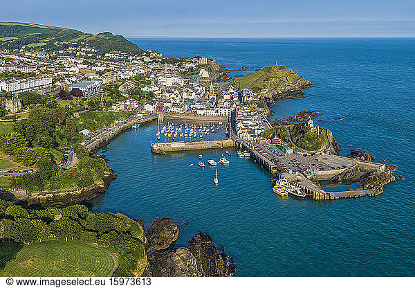 Aerial view over the town of Ilfracombe  North Devon coast  Devon  England  United Kingdom  Europe