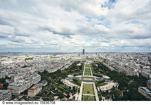 Aerial view to Paris from Eiffel tower