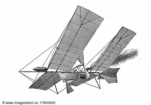 Aerodrome Flugmaschine von Samuel Pierpont Langley  Historisch  digital restaurierte Reproduktion einer Originalvorlage aus dem 19. Jahrhundert