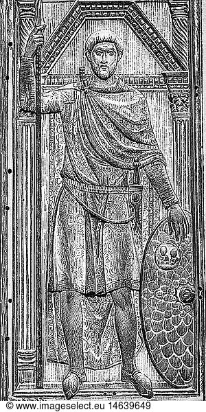 Aetius  Flavius  um 390 - 21.9.454  rÃ¶m. Feldherr & Politiker  Magister utrisque militum seit 430  Ganzfigur  Xylografie nach Diptychon  Elfenbein  Domschatz Monza