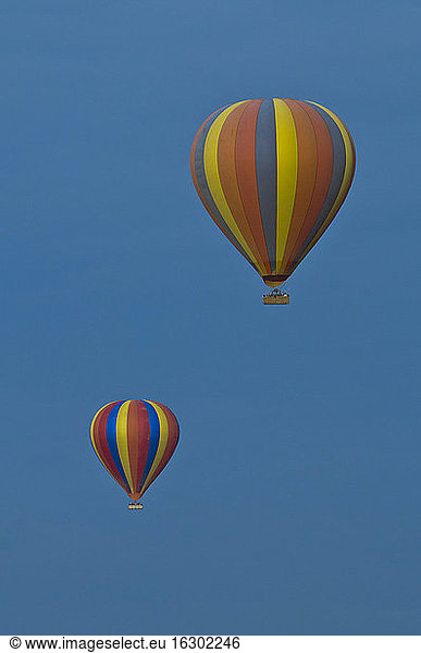 Africa  Kenya  Maasai Mara National Reserve  Two hot air balloons in the sky