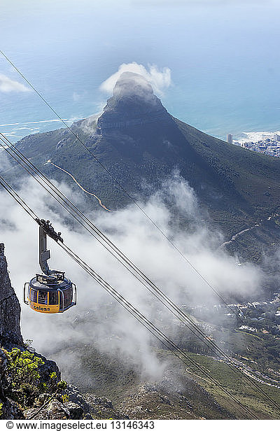 Africa  South Africa  Cape Town  Cable car to Table Mountain  Lion?s Head in the background