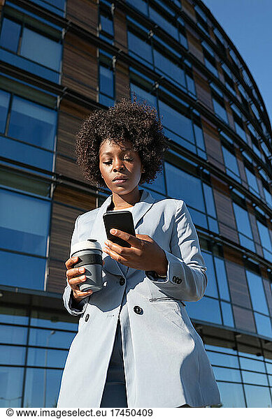 African American entrepreneur browsing cellphone