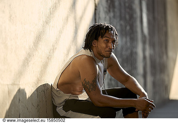 African-American man resting after workout