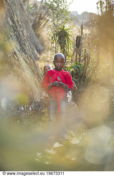 African children in their backyard