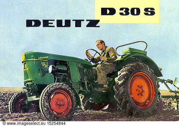 agriculture  machine  traction engine Deutz  D30  Germany  1962  agriculturist  cultivator  raiser  agriculturists  cultivators  raisers  farmer  farmers  tractors  traction engine  tractor  motor  motors  two-cylinder-four-stroke diesel engine  diesel engine  diesel engines  diesel  air-cooled  single wheel suspension  green  acre  acres  field  fields  field work  fieldwork  tillage  tilth  arable farming  works  working  agricultural work  farm labour  farm labor  man  men  driving  agriculture  farming  60s  tractor driver  motorization  agricultural machine  farm machine  agricultural machines  farm machines  1960s  20th century  historic  historical  people  male