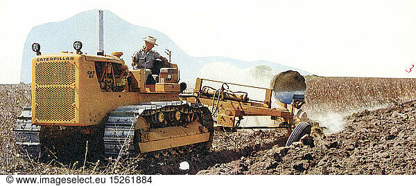 agriculture  machines  Caterpillar D7 tracked tractor doing cultivation work  USA  1960s