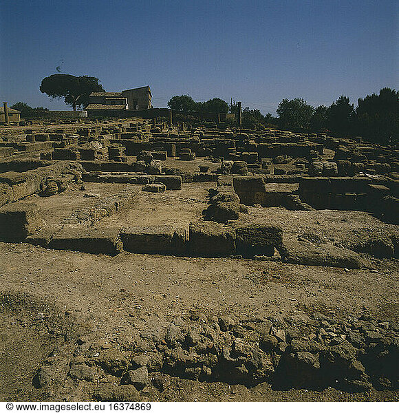 Agrigent  Greek Akragas (Sicily) Hellenistic-Roman quarter(2nd century BC – 4th/5th century AD).Partial view.Photo  1983.