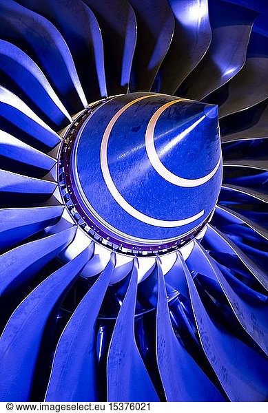 Aircraft engine  detail fan blades with nose  exhibition Paris Air Show  Paris  France  Europe