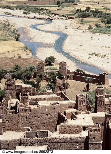 Ait Ben Haddou a striking example of a ksar,  a fortified city composed of earthen buildings surrounded by high defensive walls