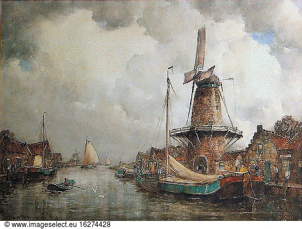 Aitken John Ernest - Dutch Canal Scene 1 - Britische Schule - 19. Jahrhundert.