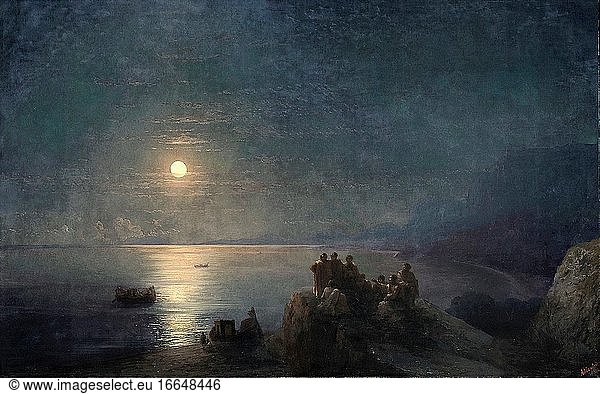Aivazovsky Ivan Constantinovich - Klassische Dichter an einem mondbeschienenen Ufer im antiken Griechenland - Russische Schule - 19. Jahrhundert.
