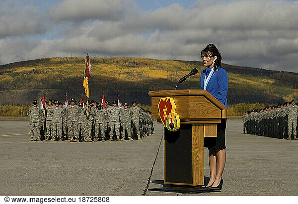 Alaska Governor and U.S. vice-presidential candidate Sarah Palin recalls the events of 9/11 (2001) and addresses soldiers