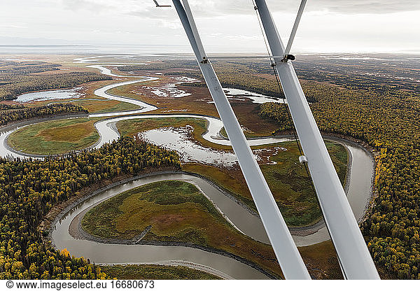 Alaskan fall season viewed from airplane