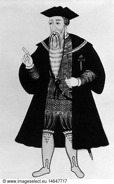 Albuquerque  Alfonso de  circa 1453 - 16.12.1515  Portuguese navigator and explorer  Goveror of Portuguese India 1506 - 1515  miniature  after Gaspar Correia 'Lendas da India'  16th century
