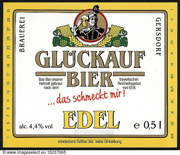 alcohol  beer  Glueckauf brewery  label  'Edel'  Gersdorf  early 1990s