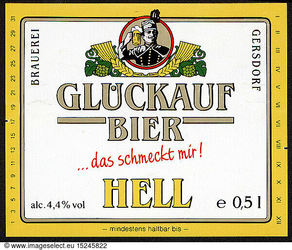 alcohol  beer  Glueckauf brewery  label  'Hell'  Gersdorf  early 1990s