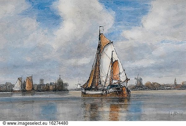 Aldridge Frederick James - Holländische Flussszene - Britische Schule - 19. Jahrhundert.