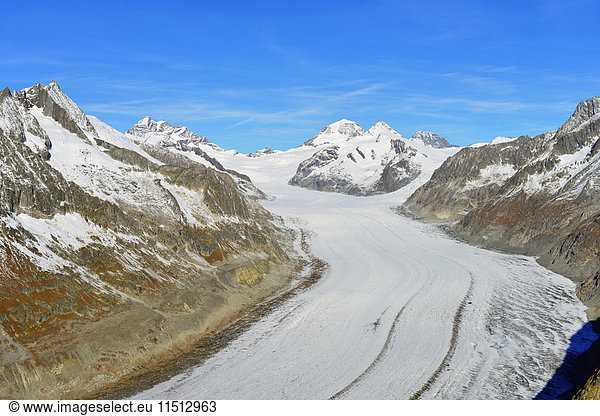 Aletsch glacier  Monch  4107m  and Trugbe  Jungfrau-Aletsch  UNESCO World Heritage Site  Valais  Swiss Alps  Switzerland  Europe
