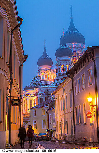 Alexander Nevsky Church in the Old Town at dusk  Tallinn  Estonia