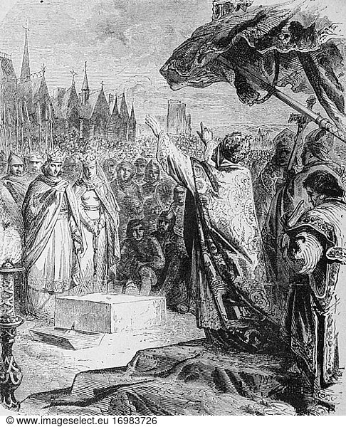 Alexandre III. legt den Grundstein für Notre Dame 1163? edition lahure 1881.