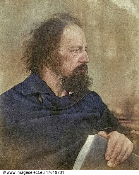 Alfred Tennyson  1st Baron Tennyson  1809 – 1892. Poet Laureate of Great Britain and Ireland. After a work by British photographer Julia Margaret Cameron  1815 - 1879. Later colorization.