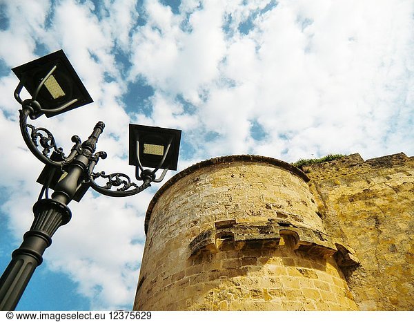 Alghero  Cristoforo Colombo defensive shield  Torre dello Sperone  Sperone Tower  defense tower built by the catalans XIV century  Italy  Sardinia  Sassari.