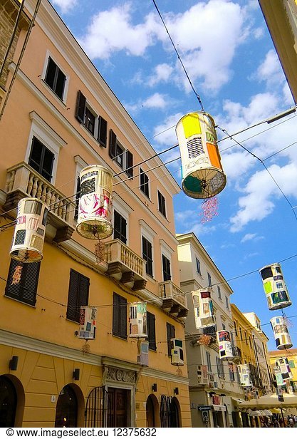 Alghero  Row of houses above city wall  Italy  Sardinia  Sassari.