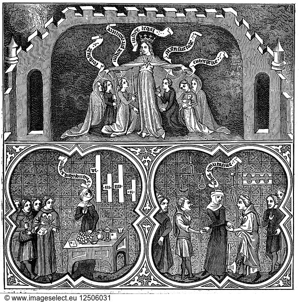 Allegorie der Gerechtigkeit  aus Aristoteles' Ethik  14. Jahrhundert. Künstler: Unbekannt