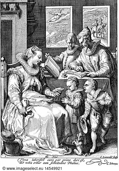 allegories  time  'The morning'  copper engraving by Jan Saenredam (1565 - 1607)  Netherlands