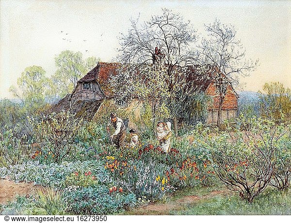 Allingham Helen - ein Gärtner in einem Cottage Garden - Britische Schule - 19.