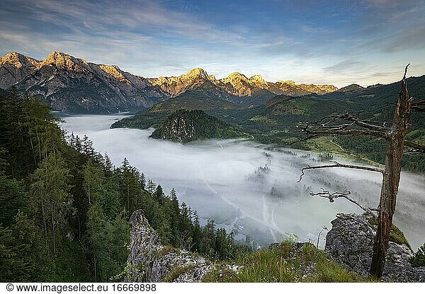 Almsee im Nebel  Totes Gebirge  Almtal  Salzkammergut  Upper Austria  Austria  Europe