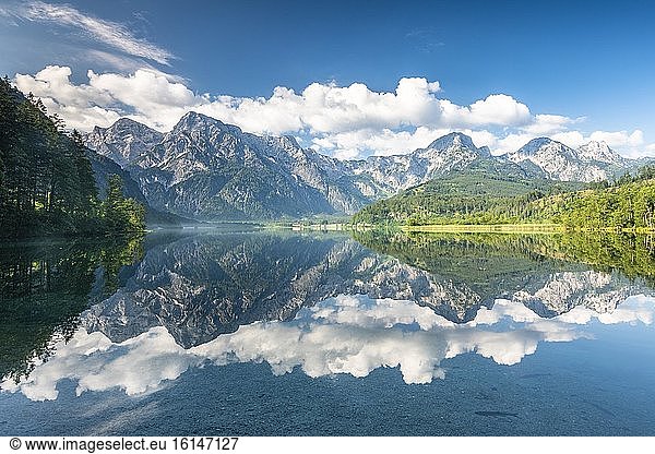Almsee with reflection  Totes Gebirge  Grünau  Almtal  Salzkammergut  Upper Austria  Austria  Europe