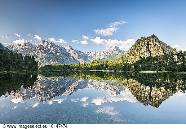 Almsee with reflection  Totes Gebirge  Grünau  Almtal  Salzkammergut  Upper Austria  Austria  Europe
