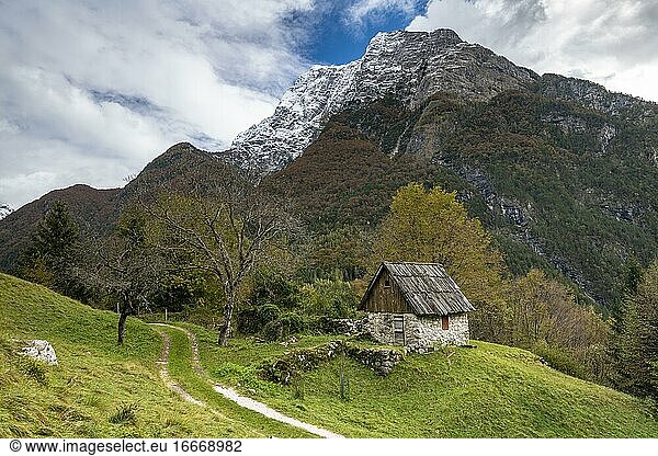 Alpine hut  Soca Valley  Julian Alps  Bovec  Triglav National Park  Slovenia  Europe