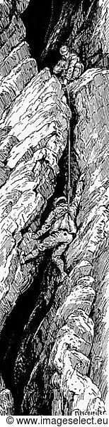 alpinism  mountaineers at Totenkirchl  Wilder Kaiser  Kaiser Mountains  Austria  drawing by Rudolf Reschreiter  1906