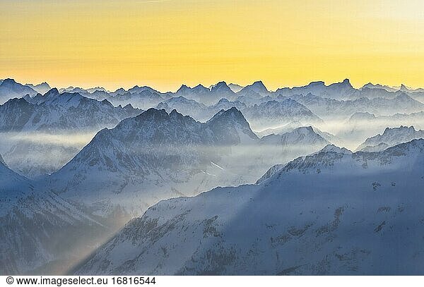 Alps  on the summit of the Zugspitze in winter  Bavaria  Germany  Europe