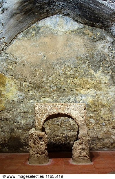 Altar in the hypogeum  underground church  of the chiesa of San Salvatore  Cabras  Oristano province  Sardinia  Italy