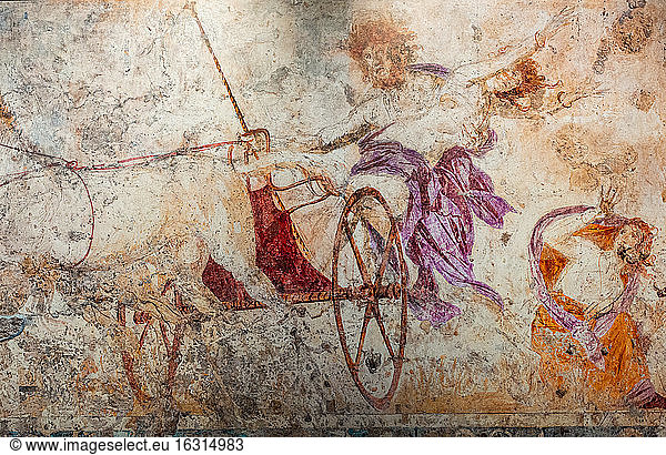 Alte Fresken im Grabhügel  Aigai  Vergina  UNESCO-Weltkulturerbe  Griechenland  Europa