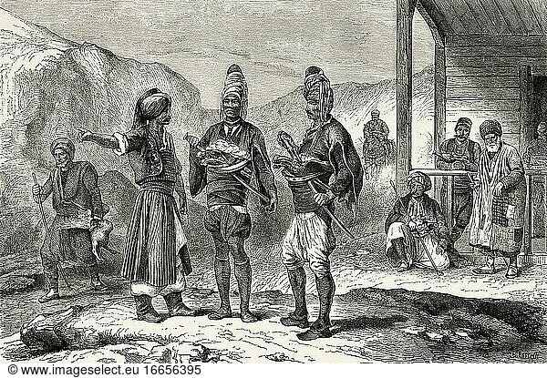 Alte Szene des türkischen Volkes  Türkei. Alte XIX Jahrhundert gestochen von Le Tour du Monde 1864.