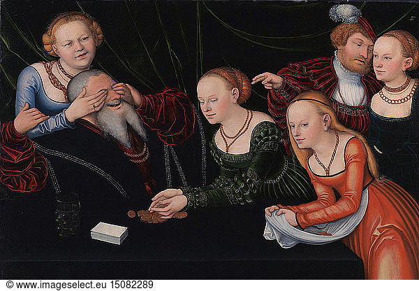 Alter Mann  der von Kurtisanen betört wird  um 1537. Künstler: Cranach  Lucas  der Ältere (1472-1553)