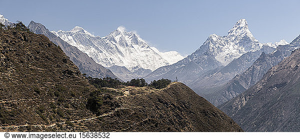 Ama Dablam and Mt Everest  Himalayas  Solo Khumbu  Nepal