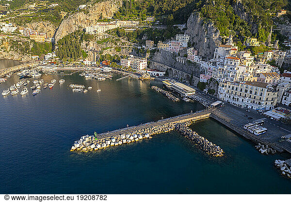 Amalfi town near sea on sunny day
