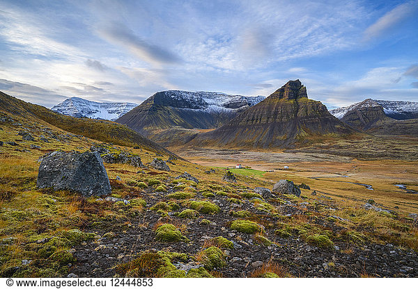Amazing scenery along a remote section of the West Fjords in beautiful autumn colours  West Fjords  Iceland