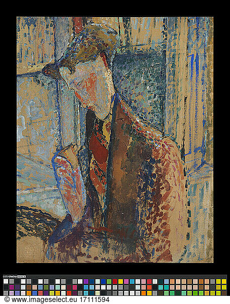 Amedeo Modigliani (1884–1920).Reverie (Study for the Portrait of Frank Burty Haviland)  1914.Painting  oil and graphite on cardboard  69.85 × 10.16 cm.Inv. Nr. 27.7.2 Los Angeles  County Museum of Art.