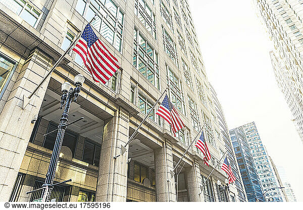 American Flags on building  Chicago  USA