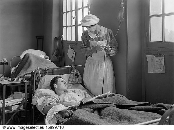 American Soldier with Nurse at American Military Hospital No. 1  which is supported by American Red Cross  Neuilly  France  Lewis Wickes Hine  American National Red Cross Photograph Collection  June 1918