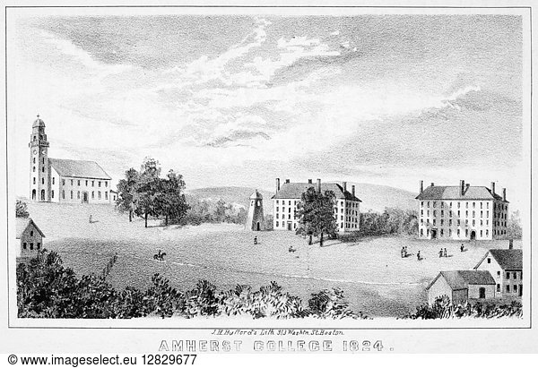 AMHERST COLLEGE  1824. Amherst College at Amherst  Massachusetts  as it looked in 1824. American Lithograph  1863.