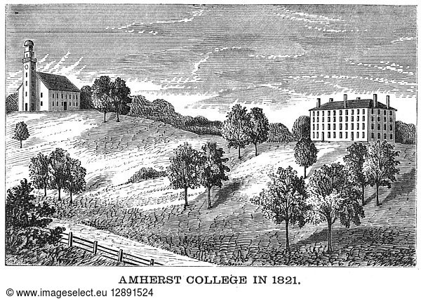 AMHERST COLLEGE  1821. Wood engraving  1873.