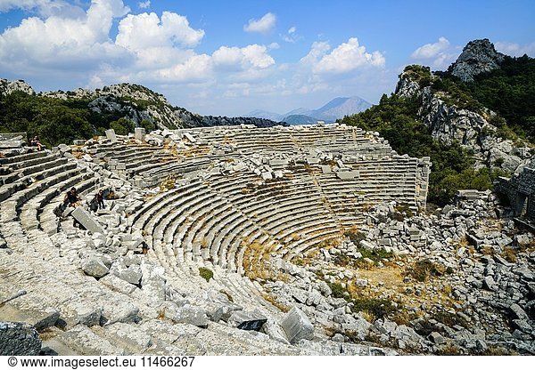 Amphitheater of Termessos. The unexcavated Pisidian city. Ancient Greece. Asia Minor. Turkey.